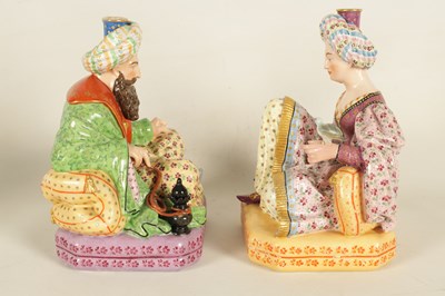 Lot 76 - A PAIR OF 19TH CENTURY FRENCH FIGURAL PORCELAIN PERFUME BOTTLES BY JACOB PETIT
