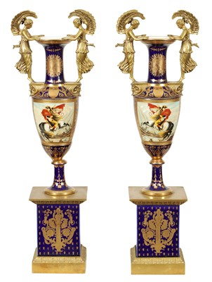 Lot 47 - A LARGE PAIR OF LATE 19TH CENTURY VIENNA STYLE PEDESTAL VASES