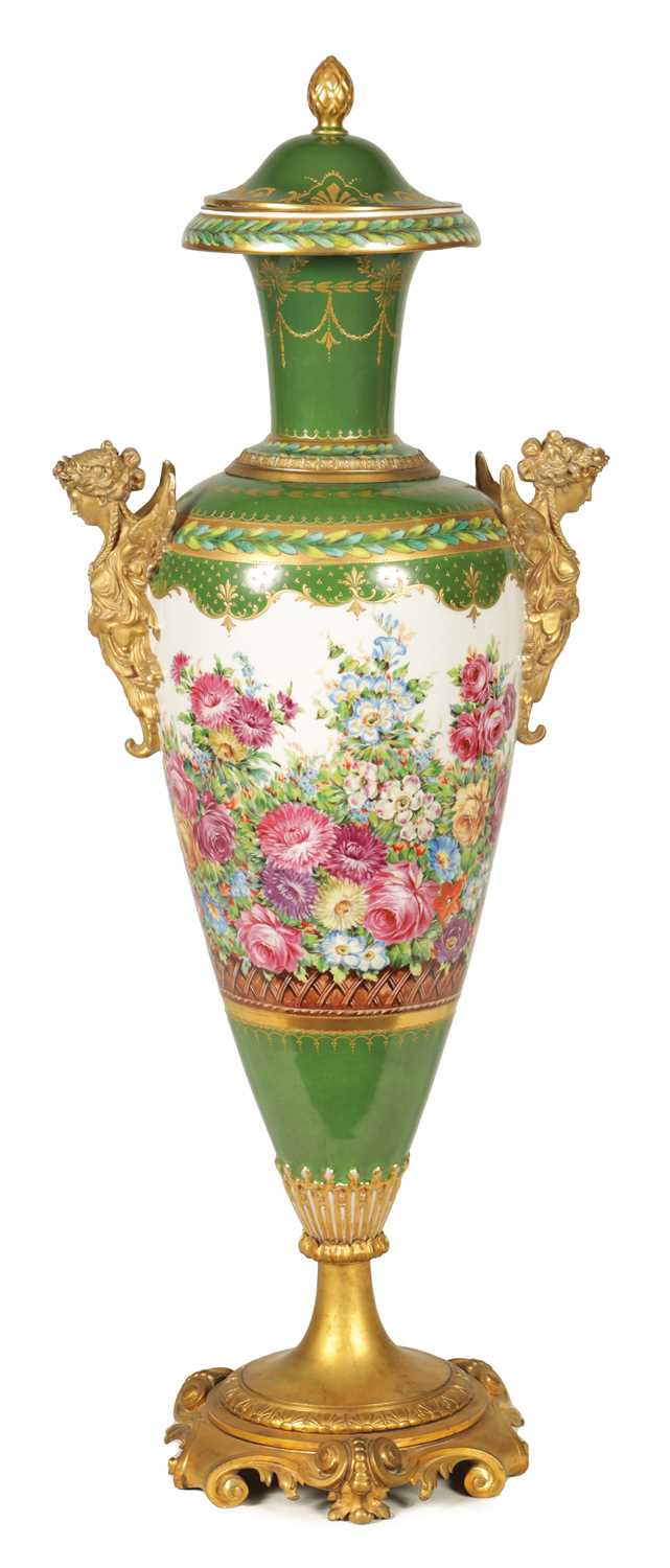 Lot 109 - A LARGE 19TH CENTURY ORMOLU MOUNTED SEVERS STYLE PORCELAIN HALL VASE AND COVER