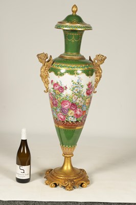 Lot 109 - A LARGE 19TH CENTURY ORMOLU MOUNTED SEVERS STYLE PORCELAIN HALL VASE AND COVER