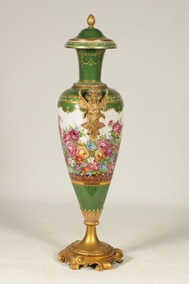 Lot 109 - A LARGE 19TH CENTURY ORMOLU MOUNTED SEVERS STYLE PORCELAIN HALL VASE AND COVER