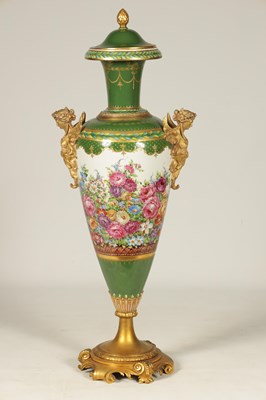 Lot 109 - A LARGE 19TH CENTURY ORMOLU MOUNTED SEVERS STYLE PORCELAIN HALL VASE AND COVER