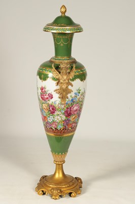 Lot 109 - A LARGE 19TH CENTURY ORMOLU MOUNTED SEVERS STYLE PORCELAIN HALL VASE AND COVER