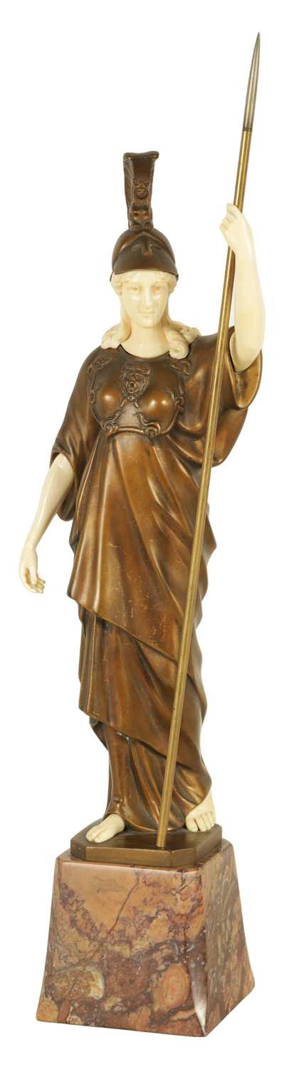 Lot 732 - GOTTHILF JAEGER. AN ART DECO GERMAN BRONZE AND IVORY FIGURE