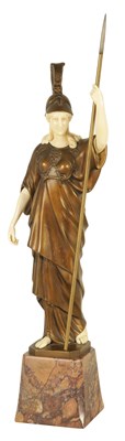 Lot 732 - GOTTHILF JAEGER. AN ART DECO GERMAN BRONZE AND IVORY FIGURE