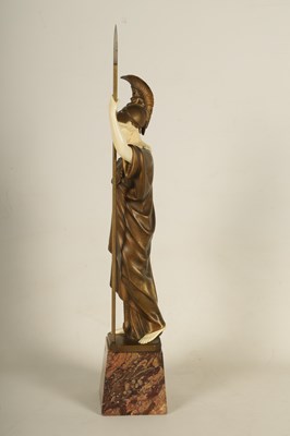 Lot 732 - GOTTHILF JAEGER. AN ART DECO GERMAN BRONZE AND IVORY FIGURE