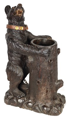 Lot 756 - AN IMPRESSIVE 19TH CENTURY LINDEN WOOD BLACK FOREST CARVED BEAR STICK STAND