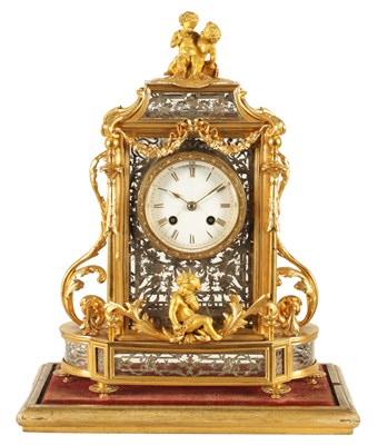 Lot 951 - A LATE 19TH CENTURY FRENCH GLAZED ORMOLU MANTEL CLOCK