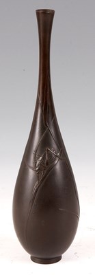 Lot 72 - A JAPANESE MEIJI PERIOD PATINATED BRONZE VASE...