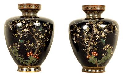 Lot 189 - A SMALL PAIR OF JAPANESE MEIJI PERIOD CLOISONNE VASES