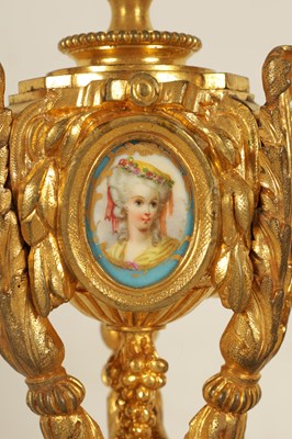 Lot 688 - A PAIR OF 19TH CENTURY FRENCH ORMOLU AND PORCELAIN PANELLED CANDLESTICKS