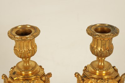 Lot 688 - A PAIR OF 19TH CENTURY FRENCH ORMOLU AND PORCELAIN PANELLED CANDLESTICKS