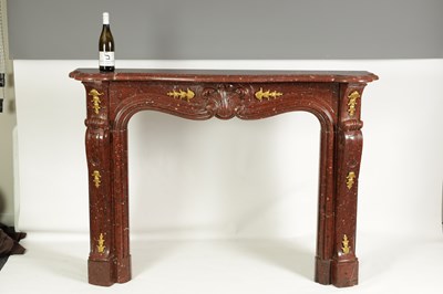 Lot 627 - A FINE 19TH CENTURY FRENCH ROUGE MARBLE AND ORMOLU MOUNTED SERPENTINE ROCOCO FIRE PLACE