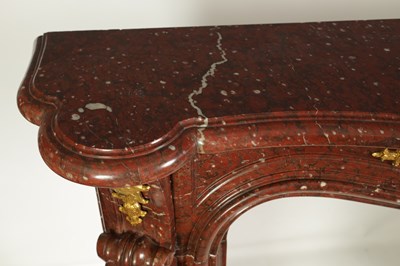 Lot 627 - A FINE 19TH CENTURY FRENCH ROUGE MARBLE AND ORMOLU MOUNTED SERPENTINE ROCOCO FIRE PLACE