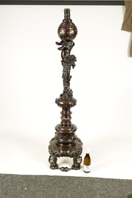 Lot 213 - AN IMPRESSIVE MEIJI PERIOD JAPANESE PATINATED BRONZE AND MIXED METAL STANDARD LAMP