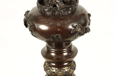 Lot 213 - AN IMPRESSIVE MEIJI PERIOD JAPANESE PATINATED BRONZE AND MIXED METAL STANDARD LAMP