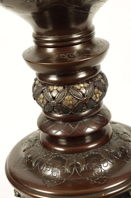 Lot 213 - AN IMPRESSIVE MEIJI PERIOD JAPANESE PATINATED BRONZE AND MIXED METAL STANDARD LAMP