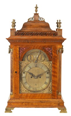 Lot 975 - JOHN MONKHOUSE, LONDON. A VERY RARE GEORGE III FOUR TRAIN  MUSICAL BRACKET CLOCK