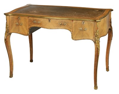 Lot 1080 - MAPLES & CO. LONDON. A 19TH CENTURY LOUIS XVI STYLE ORMOLU MOUNTED KINGWOOD SERPENTINE DESK