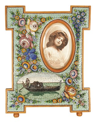 Lot 781 - A LARGE VENETIAN MICRO MOSAIC AND SATINWOOD PHOTOGRAPH FRAME