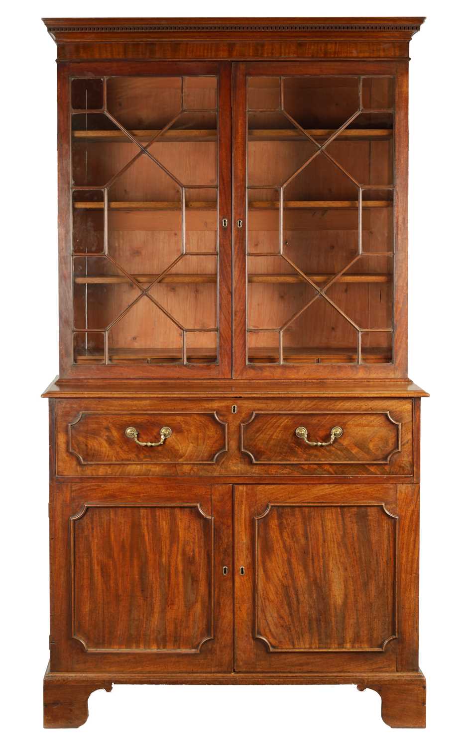 Lot 1040 - A GEORGE III MAHOGANY SECRETAIRE BOOKCASE HAVING GOOD COLOUR AND PATINATION