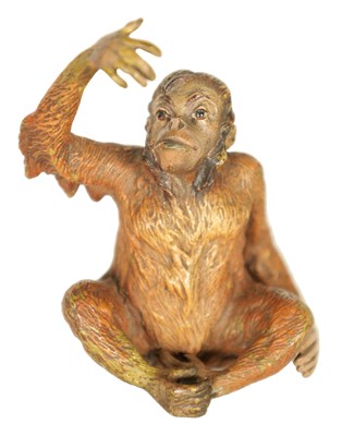 Lot 742 - A FRANZ BERGMAN COLD PAINTED ANIMALIER BRONZE OF A MONKEY