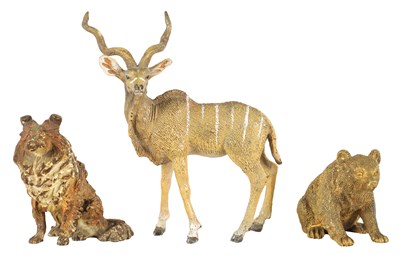 Lot 694 - A LATE 19TH/EARLY 20TH CENTURY FRANZ BERGMAN COLD PAINTED ANIMAL BRONZE OF AN ANTELOPE