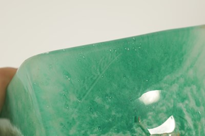 Lot 3 - A SIGNED 20TH CENTURY GREEN MARBLED GLASS VASE