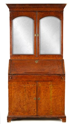 Lot 947 - A WILLIAM AND MARY HERRING-BANDED BURR ELM BUREAU BOOKCASE