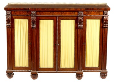 Lot 1177 - A FINE WILLIAM IV MAHOGANY BREAKFRONT SIDE CABINET IN THE MANNER OF GILLOWS