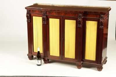 Lot 1177 - A FINE WILLIAM IV MAHOGANY BREAKFRONT SIDE CABINET IN THE MANNER OF GILLOWS