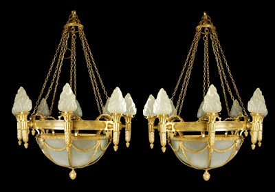 Lot 807 - A MASSIVE PAIR OF 19TH CENTURY FRENCH ORMOLU CHANDELIERS