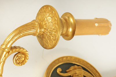Lot 771 - A FINE PAIR OF 19TH CENTURY FRENCH EMPIRE STYLE TWO BRANCH ORMOLU AND BRONZE WALL LIGHTS