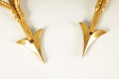 Lot 771 - A FINE PAIR OF 19TH CENTURY FRENCH EMPIRE STYLE TWO BRANCH ORMOLU AND BRONZE WALL LIGHTS