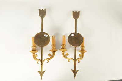 Lot 771 - A FINE PAIR OF 19TH CENTURY FRENCH EMPIRE STYLE TWO BRANCH ORMOLU AND BRONZE WALL LIGHTS