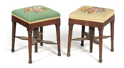 Lot 1145 - A PAIR OF REGENCY MAHOGANY UPHOLSTERED ADJUSTABLE STOOLS