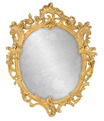 Lot 1153 - A MID 18TH CENTURY CARVED GILT-WOOD ROCOCO HANGING MIRROR