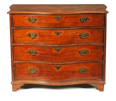 Lot 1439 - A GEORGE III MAHOGANY SERPENTINE GENTLEMAN'S DRESSING CHEST