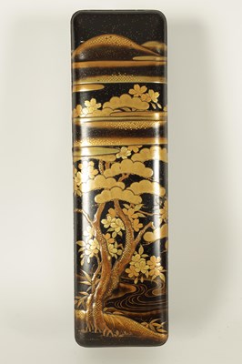 Lot 191 - A JAPANESE MEIJI PERIOD BLACK LACQUERWORK SCROLL BOX