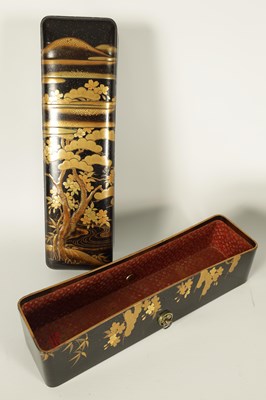 Lot 191 - A JAPANESE MEIJI PERIOD BLACK LACQUERWORK SCROLL BOX