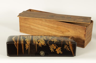 Lot 191 - A JAPANESE MEIJI PERIOD BLACK LACQUERWORK SCROLL BOX