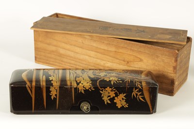 Lot 191 - A JAPANESE MEIJI PERIOD BLACK LACQUERWORK SCROLL BOX