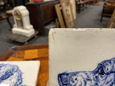 Lot 89 - A RARE SET OF SIX 19TH CENTURY WEDGWOOD BLUE AND WHITE TILES DEPICTING DOG PORTRAITS