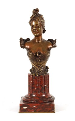 Lot 679 - MAURICE MAIGNAN. A FRENCH BRONZE AND ROUGE MARBLE BUST CIRCA 1900