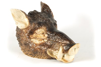 Lot 95 - AN ITALIAN MAJOLICA TYPE 'BOARS HEAD' TABLE TUREEN AND COVER OF LARGE SIZE