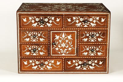 Lot 208 - A GOOD 19TH CENTURY ANGLO INDIAN HARDWOOD AND IVORY INLAID TABLE CABINET