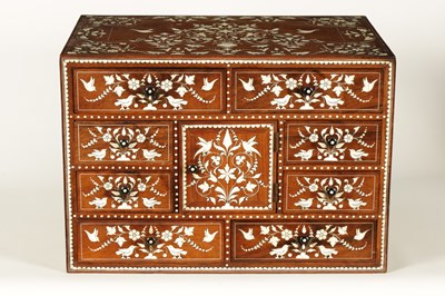 Lot 208 - A GOOD 19TH CENTURY ANGLO INDIAN HARDWOOD AND IVORY INLAID TABLE CABINET