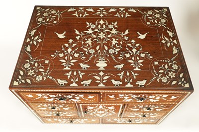 Lot 208 - A GOOD 19TH CENTURY ANGLO INDIAN HARDWOOD AND IVORY INLAID TABLE CABINET