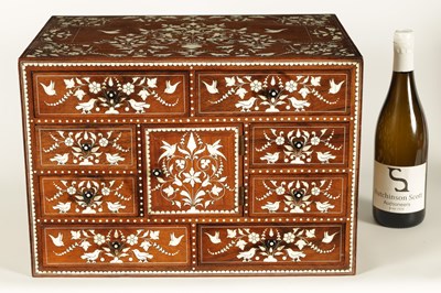 Lot 208 - A GOOD 19TH CENTURY ANGLO INDIAN HARDWOOD AND IVORY INLAID TABLE CABINET
