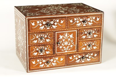 Lot 208 - A GOOD 19TH CENTURY ANGLO INDIAN HARDWOOD AND IVORY INLAID TABLE CABINET